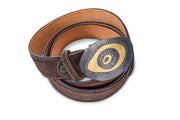Todd Reed belt buckle in Sterling silver with patina, white and silver brilliant cut diamonds (0.265ct), and 18k yellow gold